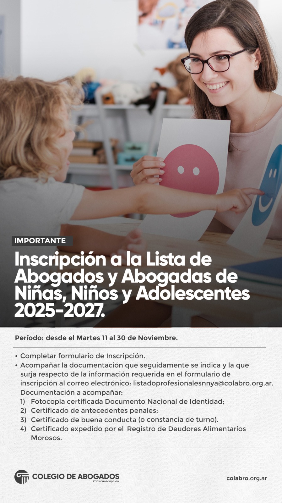 Inscripción a la Lista de Abogados y Abogadas de Niñas, Niños y Adolescentes 2025 - 2027